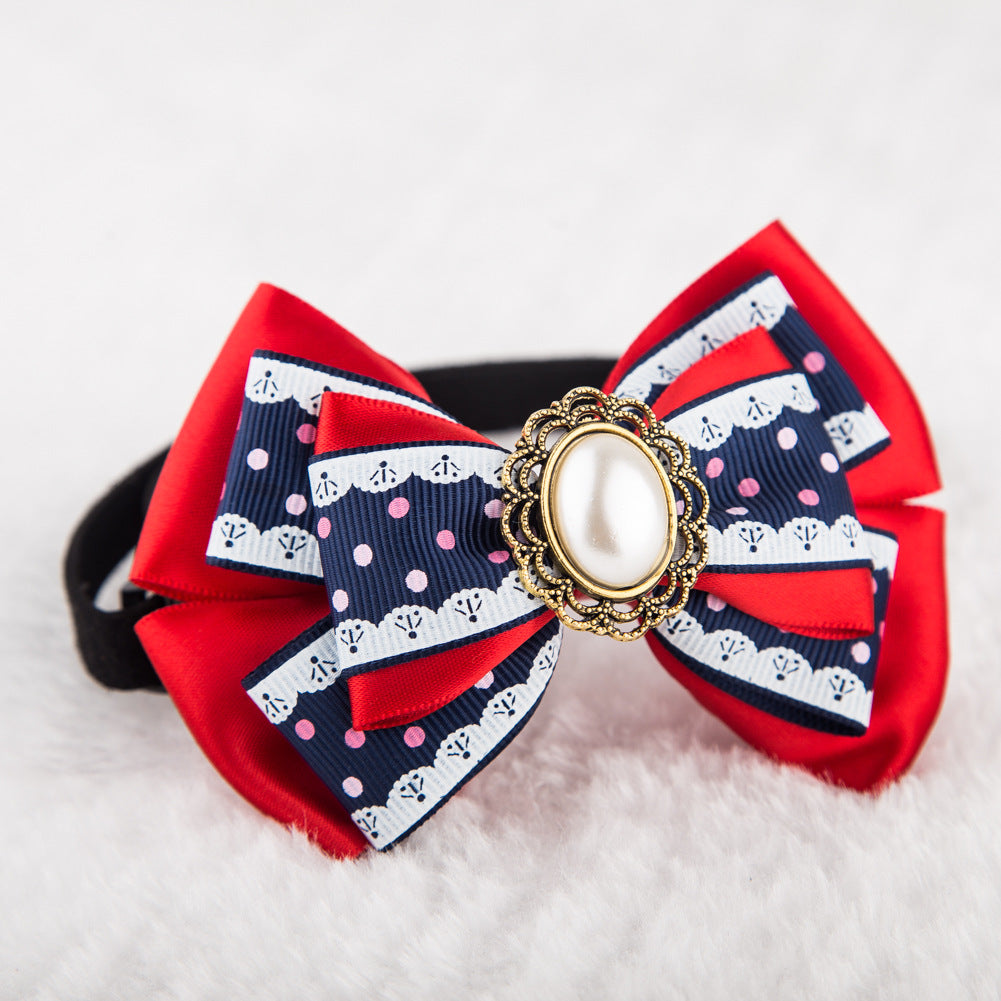 Silk Print Dotted Diamond Pet Bow Tie