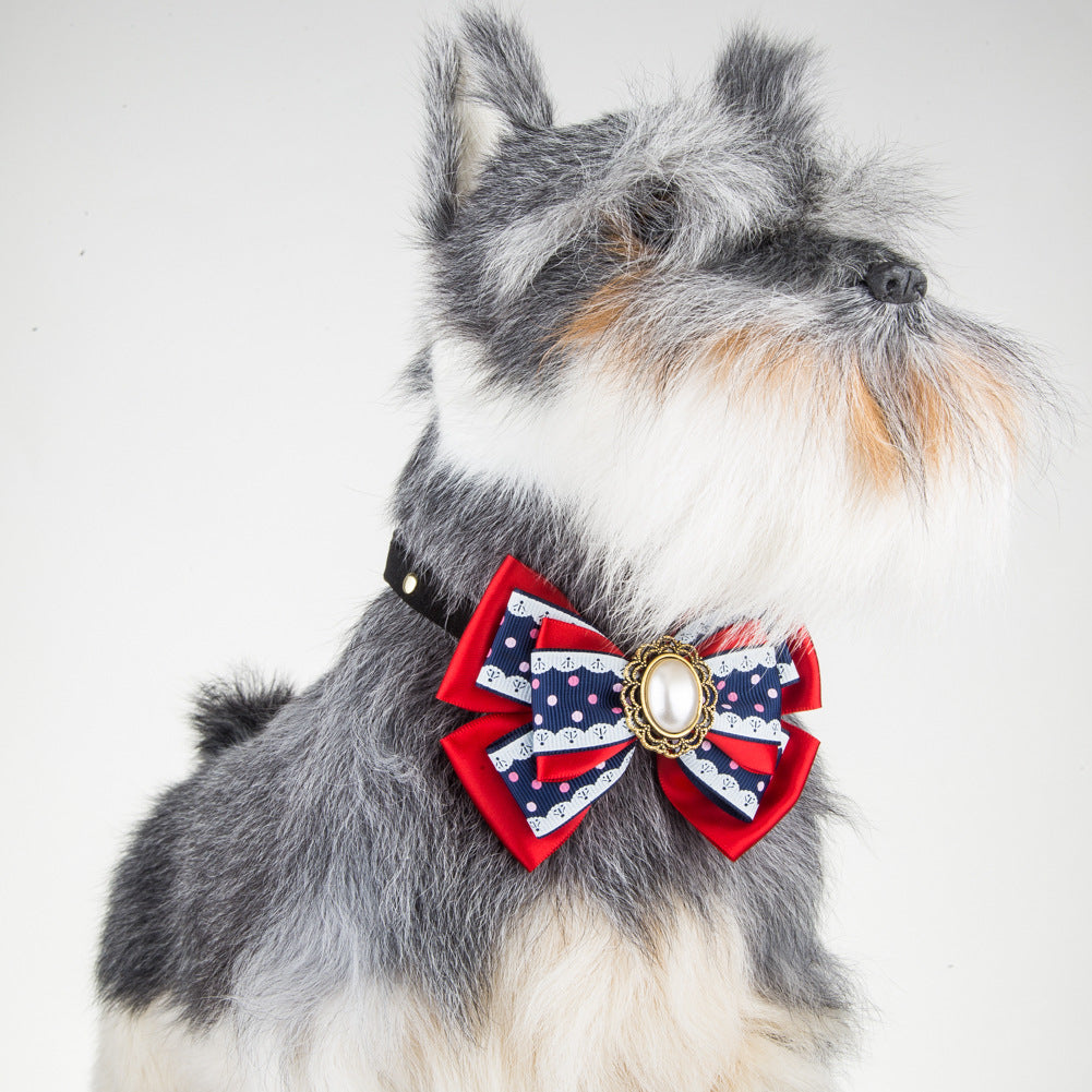 Silk Print Dotted Diamond Pet Bow Tie