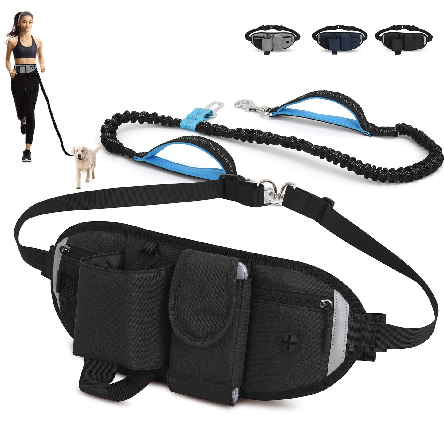 Hands Free Elastic Dog Walking Fanny Pack