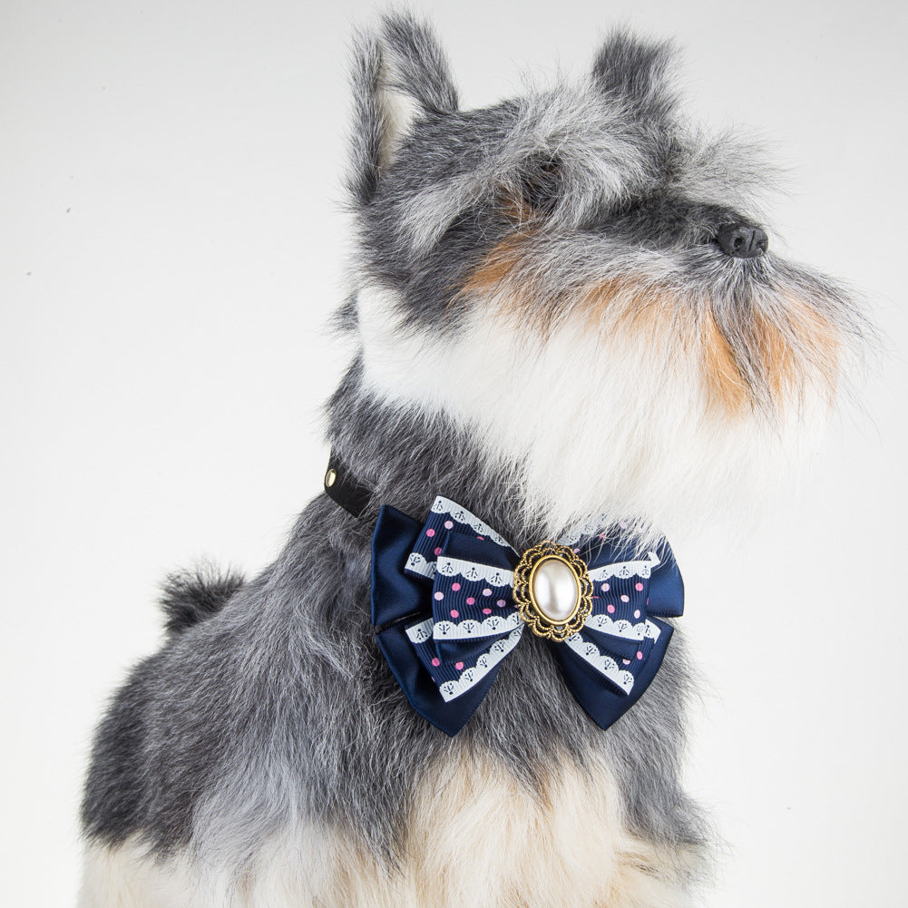 Silk Print Dotted Diamond Pet Bow Tie