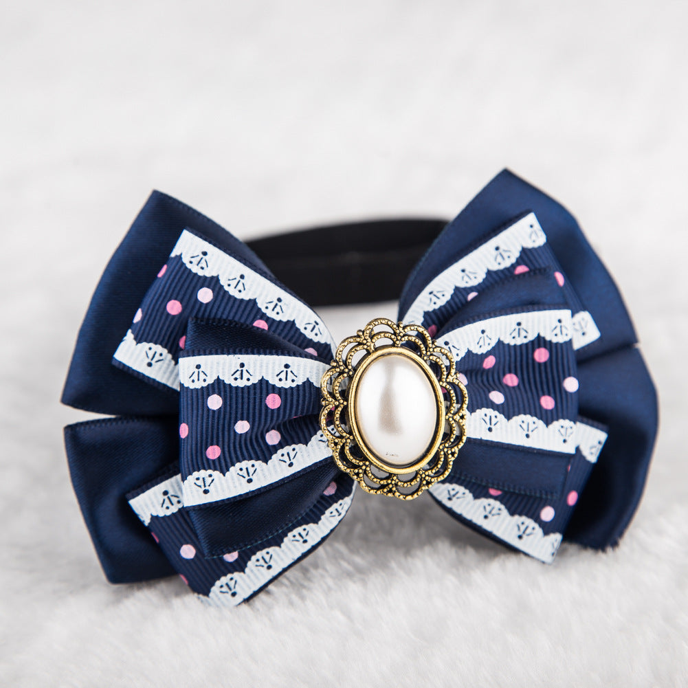 Silk Print Dotted Diamond Pet Bow Tie